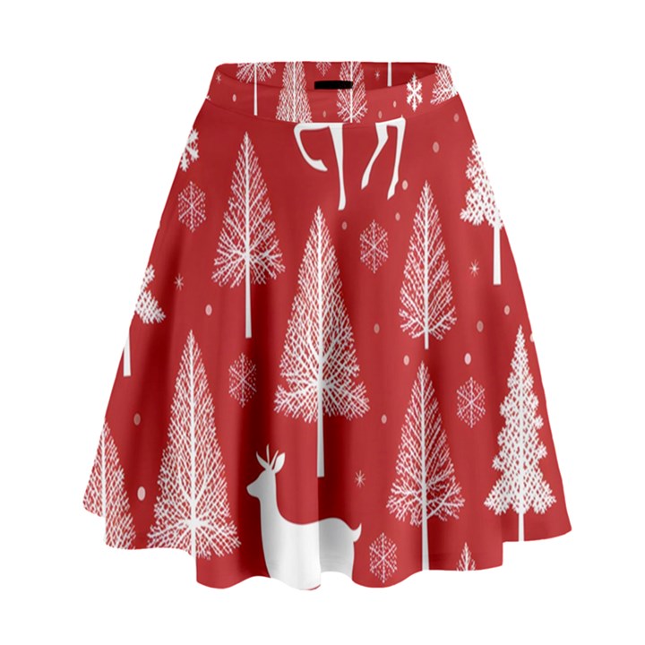 Christmas Tree Deer Pattern Red High Waist Skirt