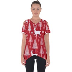 Christmas Tree Deer Pattern Red Cut Out Side Drop T-shirt by Ravend