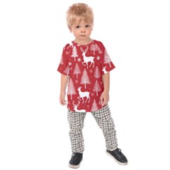 Christmas Tree Deer Pattern Red Kids  Raglan T-shirt