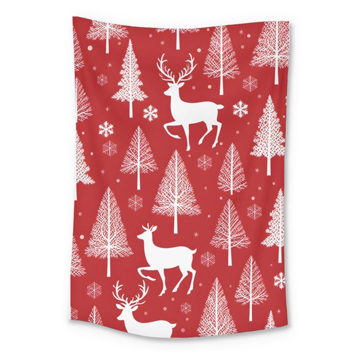 Christmas Tree Deer Pattern Red Large Tapestry