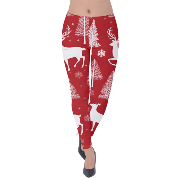 Christmas Tree Deer Pattern Red Velvet Leggings