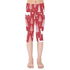 Christmas Tree Deer Pattern Red Kids  Capri Leggings 