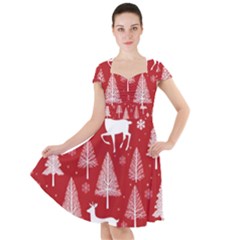 Christmas Tree Deer Pattern Red Cap Sleeve Midi Dress