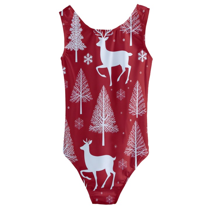 Christmas Tree Deer Pattern Red Kids  Cut-Out Back One Piece Swimsuit