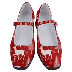 Christmas Tree Deer Pattern Red Women s Mary Jane Shoes by Ravend