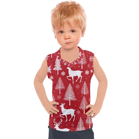 Christmas Tree Deer Pattern Red Kids  Sport Tank Top by Ravend