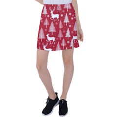 Christmas Tree Deer Pattern Red Tennis Skirt by Ravend