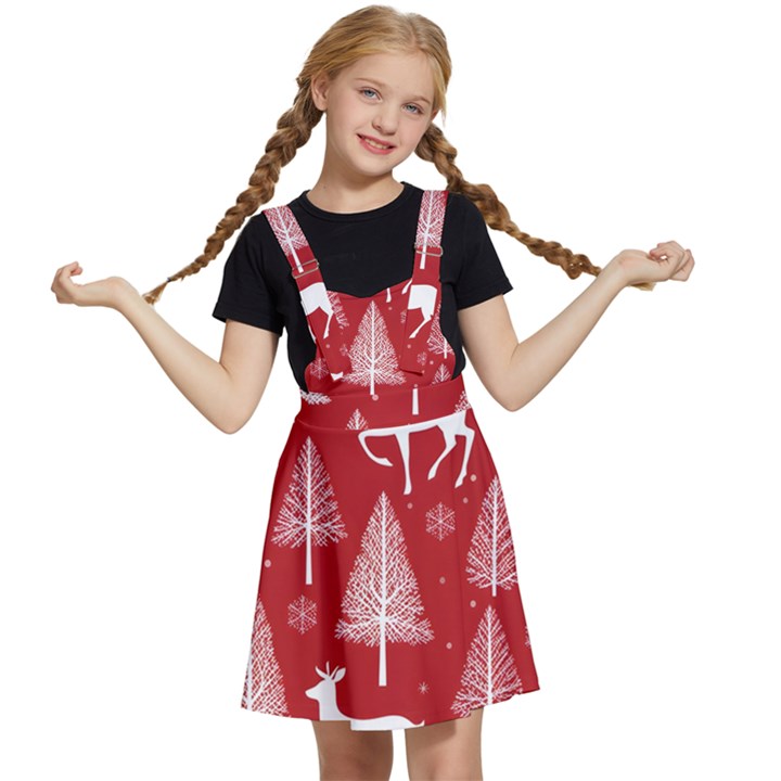 Christmas Tree Deer Pattern Red Kids  Apron Dress