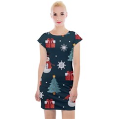 Snowmen Christmas Trees Cap Sleeve Bodycon Dress by Ravend