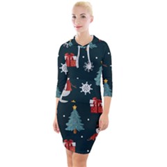 Snowmen Christmas Trees Quarter Sleeve Hood Bodycon Dress by Ravend