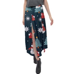 Snowmen Christmas Trees Velour Split Maxi Skirt by Ravend