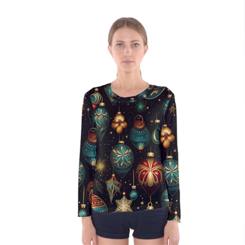 Christmas Ornaments Pattern Women s Long Sleeve T-shirt by Ravend