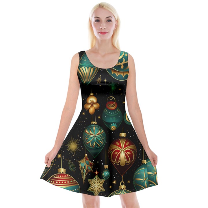 Christmas Ornaments Pattern Reversible Velvet Sleeveless Dress