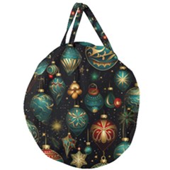 Christmas Ornaments Pattern Giant Round Zipper Tote