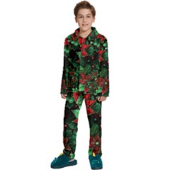 Flower Floral Pattern Christmas Kids  Long Sleeve Velvet Pajamas Set