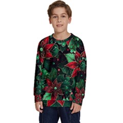 Flower Floral Pattern Christmas Kids  Crewneck Sweatshirt by Ravend