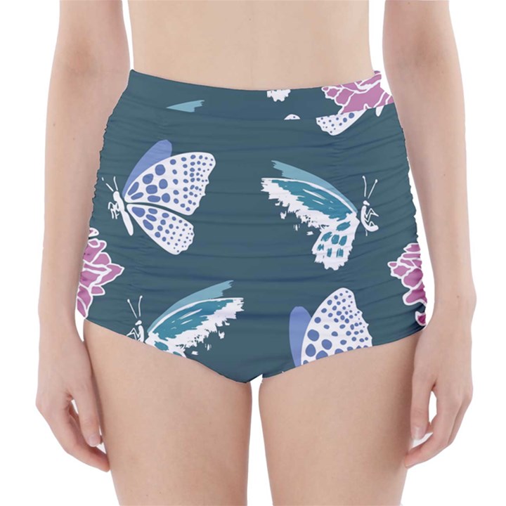 Butterfly Pattern Dead Death Rose High-Waisted Bikini Bottoms