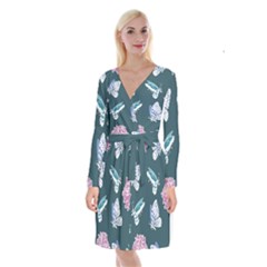 Butterfly Pattern Dead Death Rose Long Sleeve Velvet Front Wrap Dress by Ravend