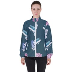 Butterfly Pattern Dead Death Rose Women s High Neck Windbreaker