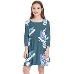 Butterfly Pattern Dead Death Rose Kids  Quarter Sleeve Skater Dress by Ravend