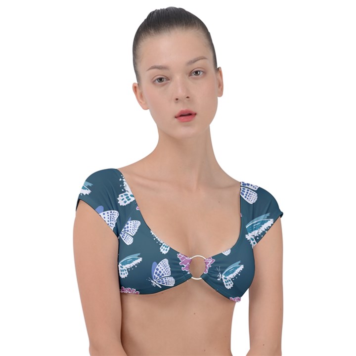 Butterfly Pattern Dead Death Rose Cap Sleeve Ring Bikini Top