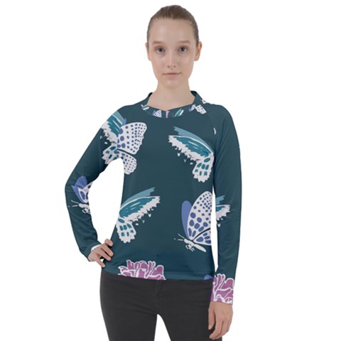 Butterfly Pattern Dead Death Rose Women s Pique Long Sleeve T-shirt by Ravend