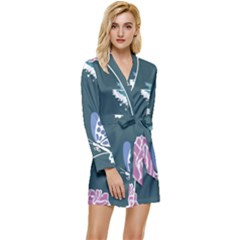 Butterfly Pattern Dead Death Rose Long Sleeve Satin Robe by Ravend