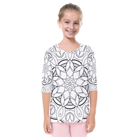 Mandala Drawing Dyes Page Kids  Quarter Sleeve Raglan T-shirt by Ravend