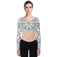 Mandala Drawing Dyes Page Velvet Long Sleeve Crop Top by Ravend