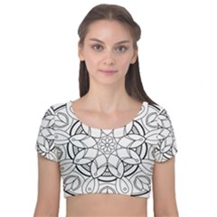 Mandala Drawing Dyes Page Velvet Short Sleeve Crop Top  by Ravend