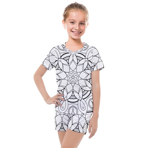 Mandala Drawing Dyes Page Kids  Mesh T-shirt And Shorts Set by Ravend