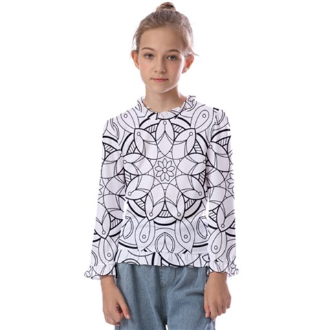 Mandala Drawing Dyes Page Kids  Frill Detail T-shirt by Ravend