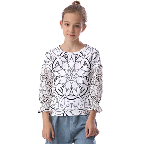 Mandala Drawing Dyes Page Kids  Cuff Sleeve Top by Ravend