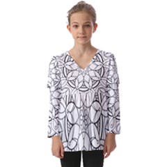 Mandala Drawing Dyes Page Kids  V Neck Casual Top by Ravend