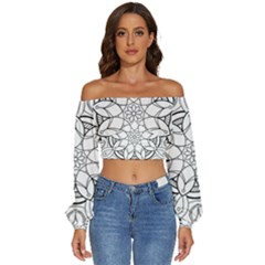 Mandala Drawing Dyes Page Long Sleeve Crinkled Weave Crop Top by Ravend