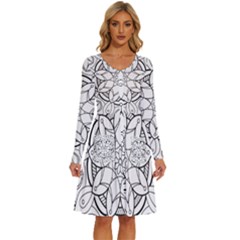 Mandala Drawing Dyes Page Long Sleeve Dress With Pocket by Ravend