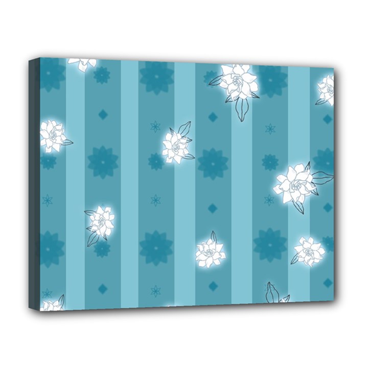 Gardenia Flowers White Blue Canvas 14  x 11  (Stretched)