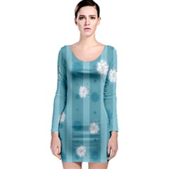 Gardenia Flowers White Blue Long Sleeve Bodycon Dress by Ravend