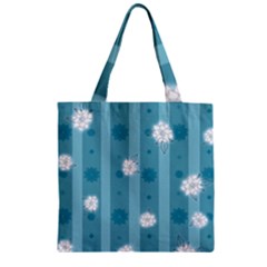 Gardenia Flowers White Blue Zipper Grocery Tote Bag by Ravend