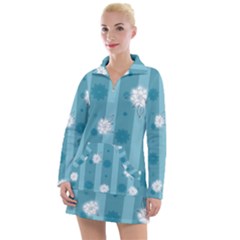 Gardenia Flowers White Blue Women s Long Sleeve Casual Dress by Ravend