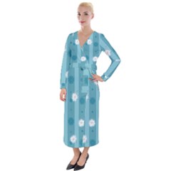 Gardenia Flowers White Blue Velvet Maxi Wrap Dress by Ravend