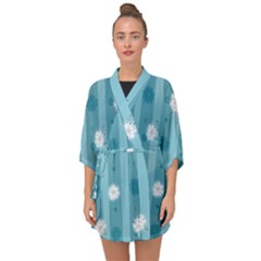 Gardenia Flowers White Blue Half Sleeve Chiffon Kimono by Ravend