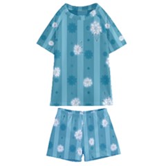 Gardenia Flowers White Blue Kids  Swim T-shirt And Shorts Set by Ravend