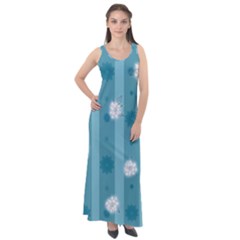 Gardenia Flowers White Blue Sleeveless Velour Maxi Dress by Ravend