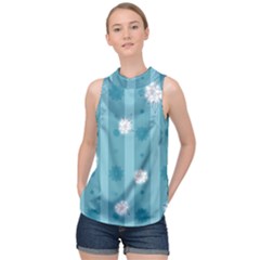 Gardenia Flowers White Blue High Neck Satin Top by Ravend