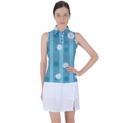 Gardenia Flowers White Blue Women s Sleeveless Polo T-shirt by Ravend