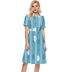 Gardenia Flowers White Blue Button Top Knee Length Dress by Ravend