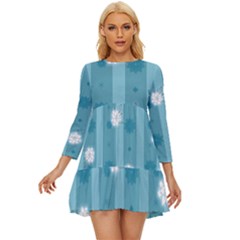 Gardenia Flowers White Blue Long Sleeve Babydoll Dress by Ravend