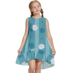 Gardenia Flowers White Blue Kids  Frill Swing Dress by Ravend