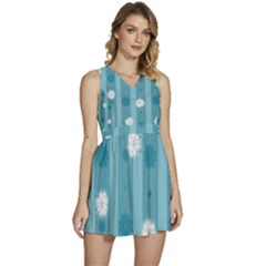 Gardenia Flowers White Blue Sleeveless High Waist Mini Dress by Ravend